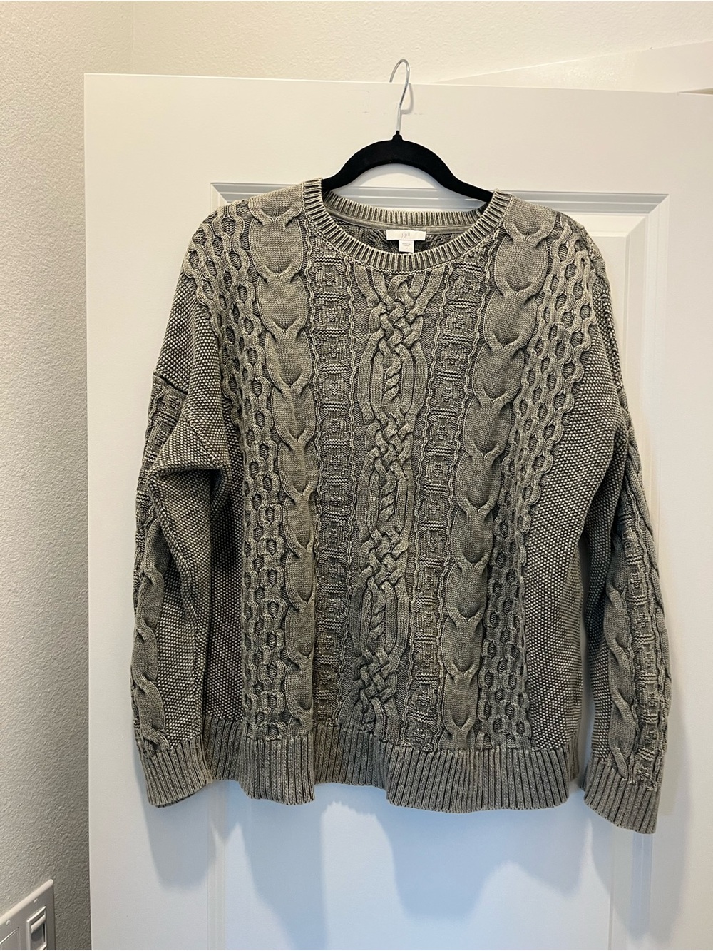 J. Jill Cable Knit Crewneck Sweater - Light grayish olive